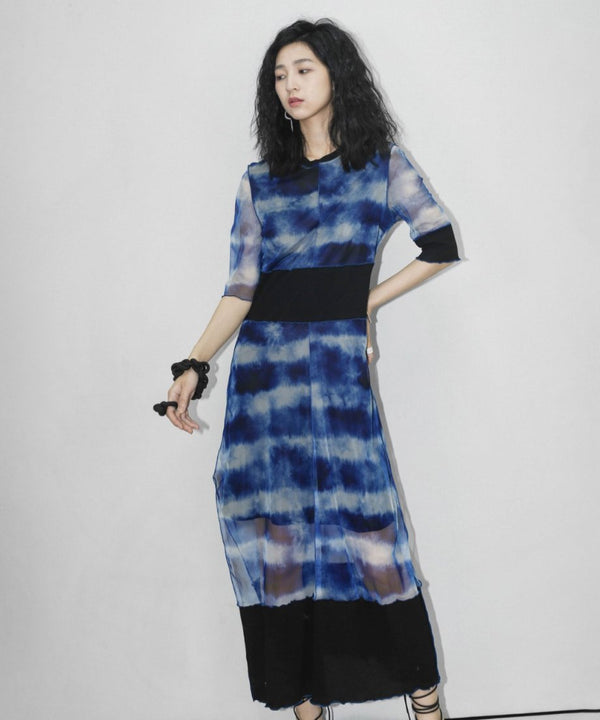 Tie-dyed see-through dress